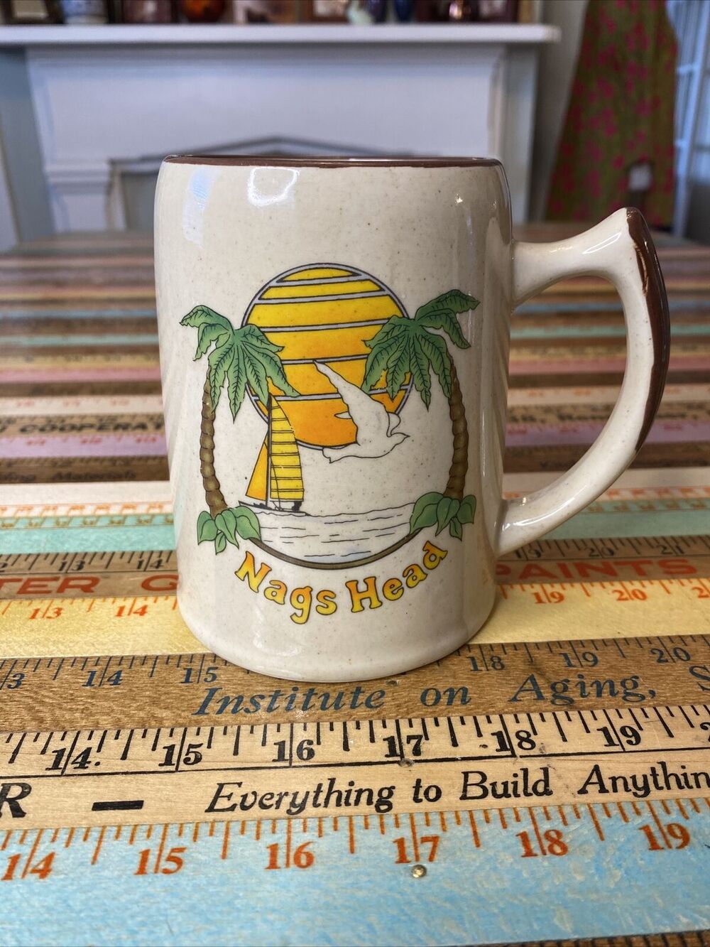 VINTAGE Outer Banks NC Nags Head Ceramic Beer Stein Coffee Mug OBX Hatteras